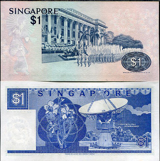 Singapore SET 2 PCS 1 Dollar ND 1976 1978 P 9 18 UNC, Black-naped tern, Sha Chua