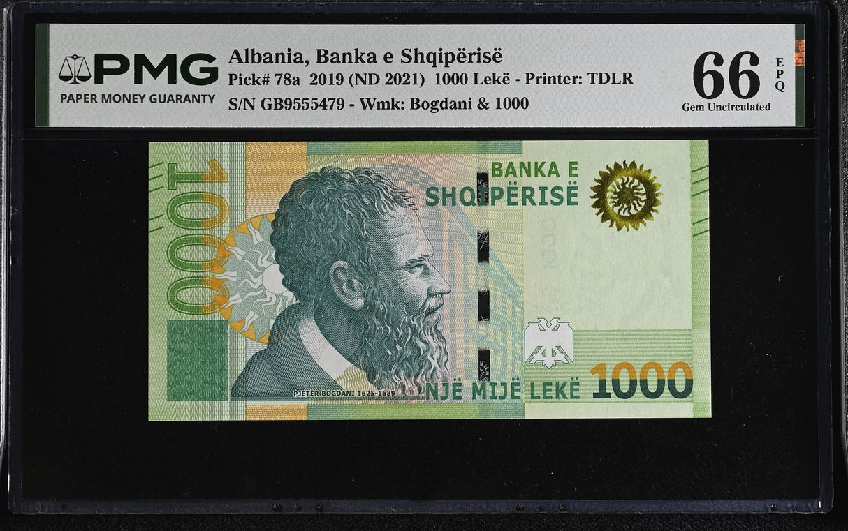 Albania 1000 Leke 2019 ND 2021 P 78 a Gem UNC PMG 66 EPQ , Graded Note
