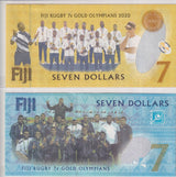 Fiji Set 2 UNC 7 Dollars 2017 & 2020 Rugby in Commemorative Folder Olympics