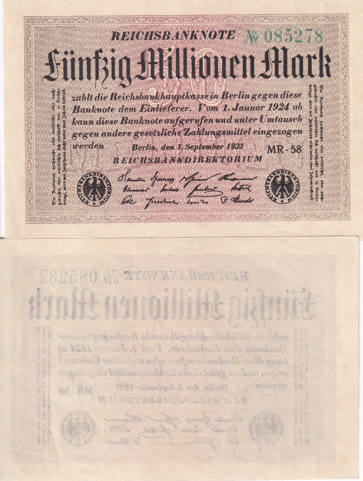 Germany 50 Millionen Mark Republic Treasury 1923 P 109 c UNC