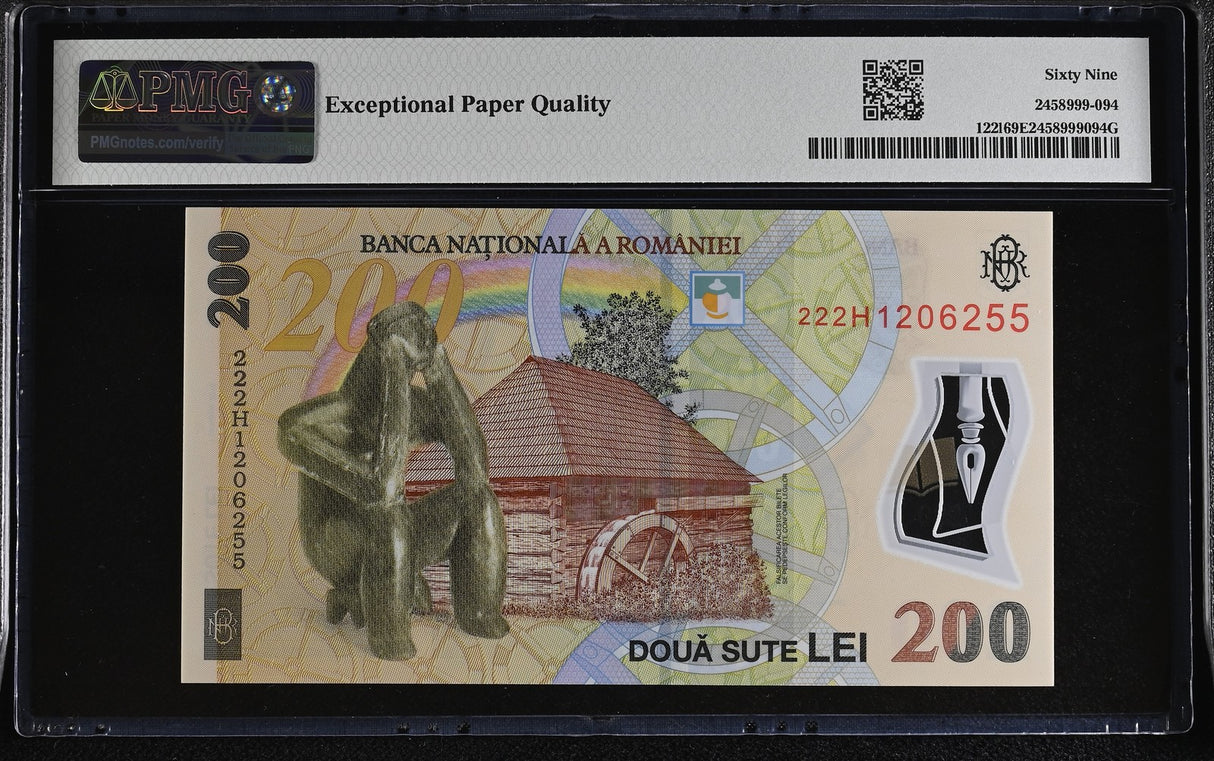 Romania 200 Lei 2022 P 122 l Polymer Superb Gem UNC PMG 69 EPQ