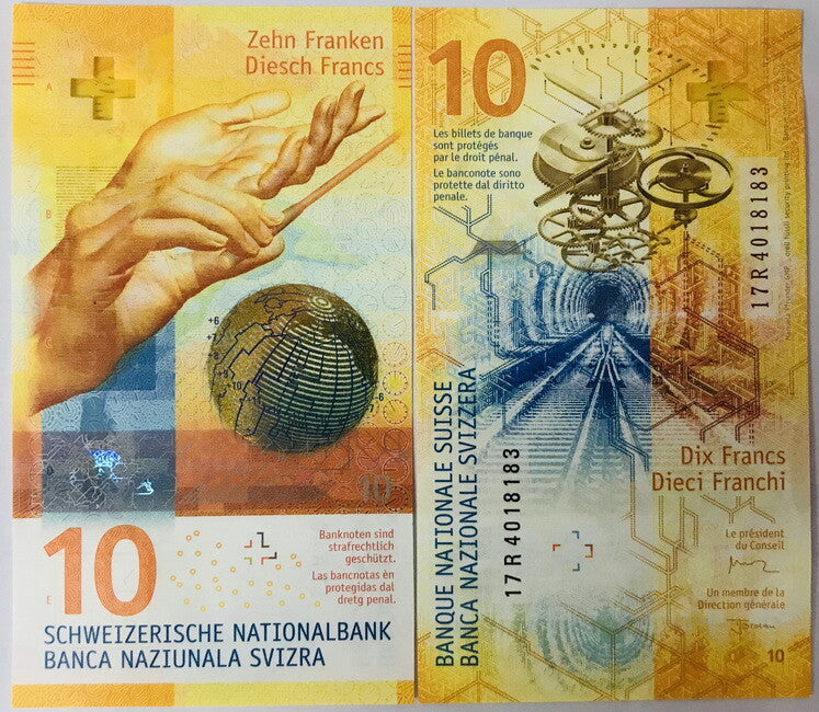 Switzerland 10 Franken 2017 P 75 Mixed Signatures UNC , Conductor's baton