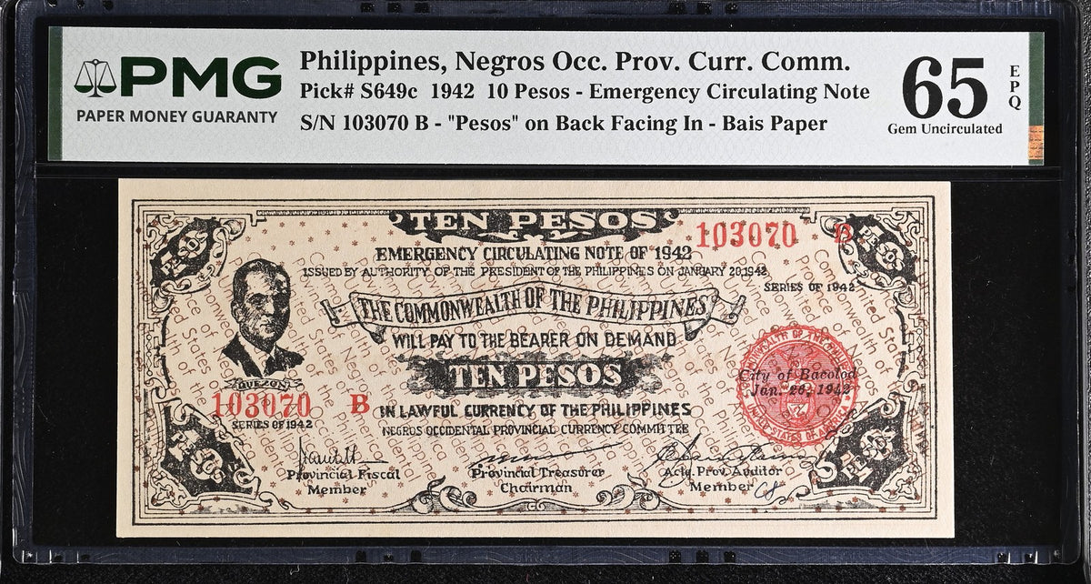 Philippines 10 PESOS 1942 P 649 c Gem UNC PMG 65 EPQ TOP POP