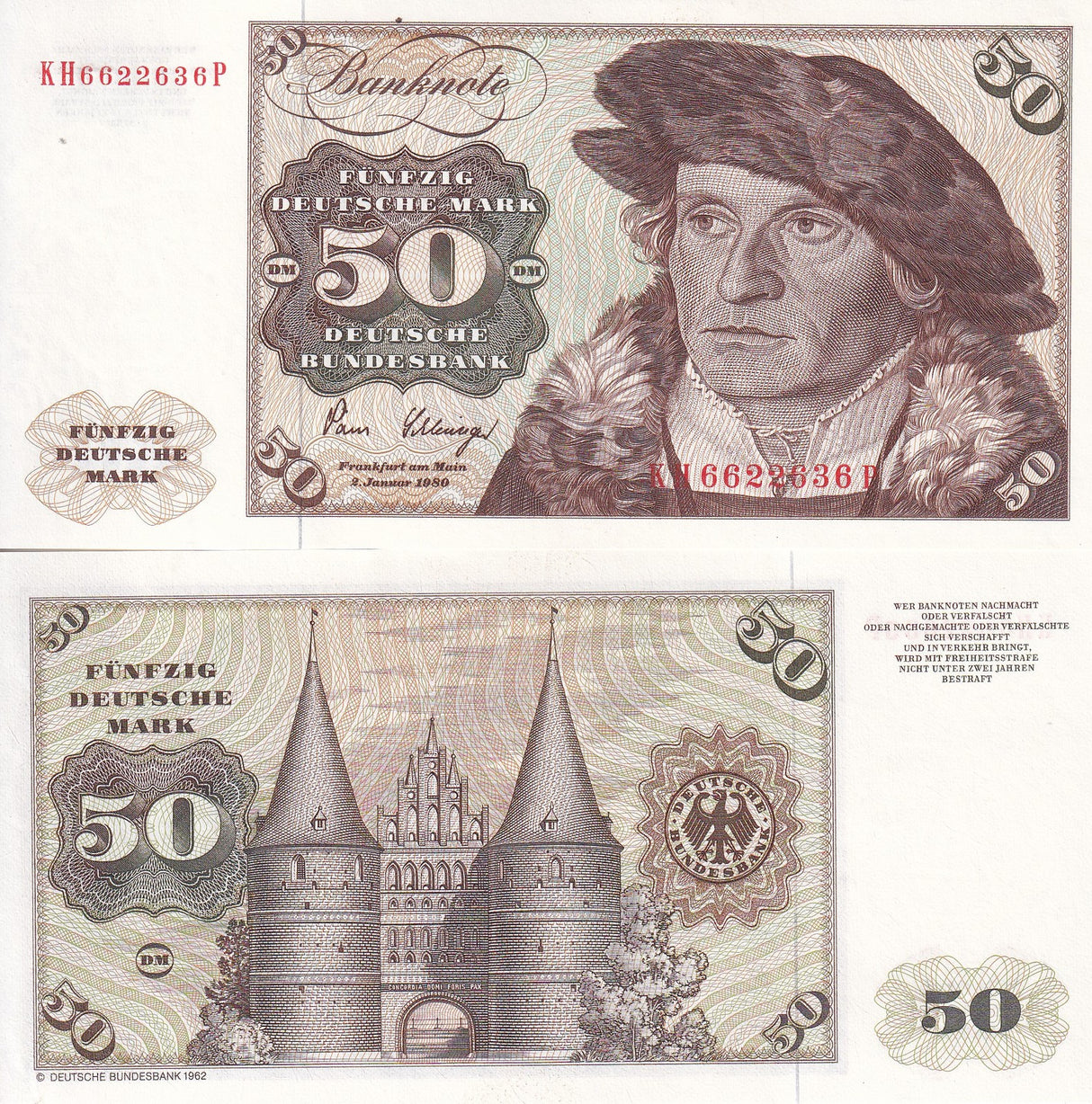 Germany Federal Republic 50 Mark 1980 P 33 d With Letter at back UNC