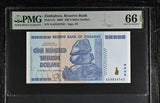 Zimbabwe 100 Trillion Dollars 2008 P 91 Gem UNC PMG 66 EPQ Chiremba Balance Rock