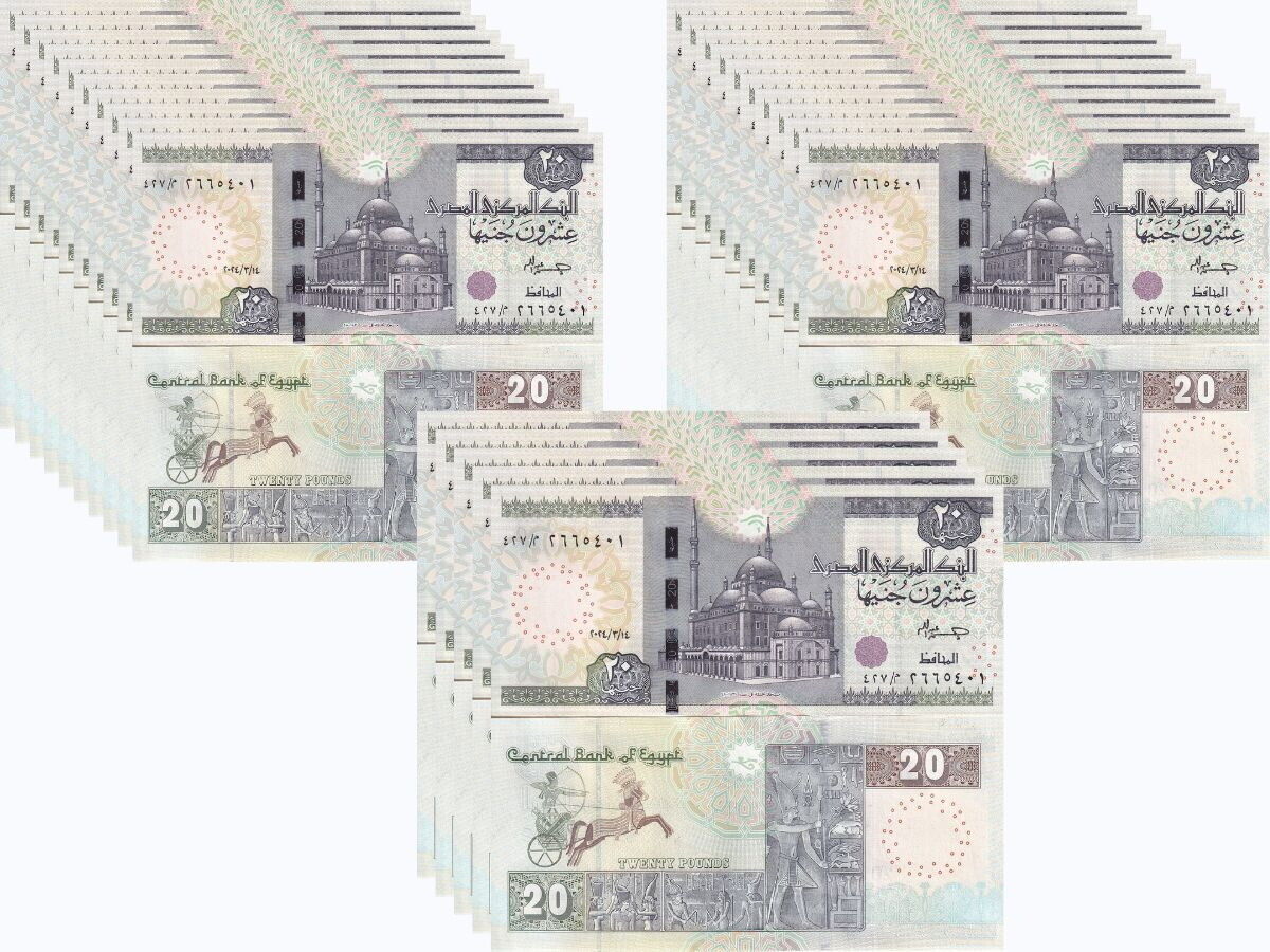 Egypt 20 Pounds 2024 P 74 NEW Date UNC LOT 25 Pcs 1/4 BUNDLE