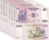 Congo 200 Francs 2022 P 99B UNC LOT 10 PCS