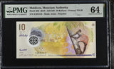Maldives 10 Rufiyaa 2018 P 26 b Choice UNC PMG 64