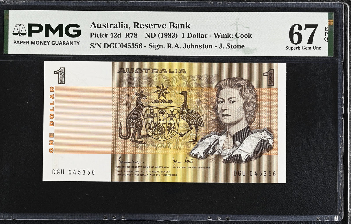 Australia 1 Dollar ND 1983 P 42 d QEII Superb Gem UNC PMG 67 EPQ