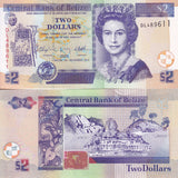 Belize 2 Dollars 2011 P 66 d UNC, QE Elizabeth II, Altun Ha Temple