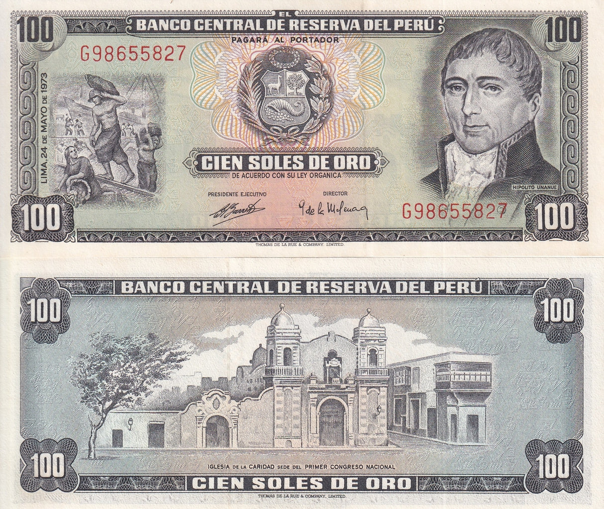 Peru 100 Soles De Oro 1973 P 102 c UNC Little AGE Tone