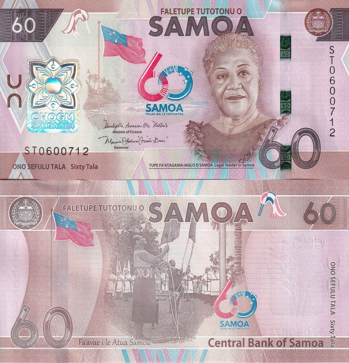 Samoa 60 TALA 2024 Commonwealth Commemorative P 53 UNC WITHOUT folder