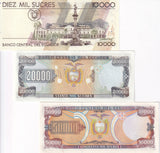 Ecuador Set 3 Pcs 10000 20000 50000 Sucres 1999 P 127 P 129 P 130 UNC