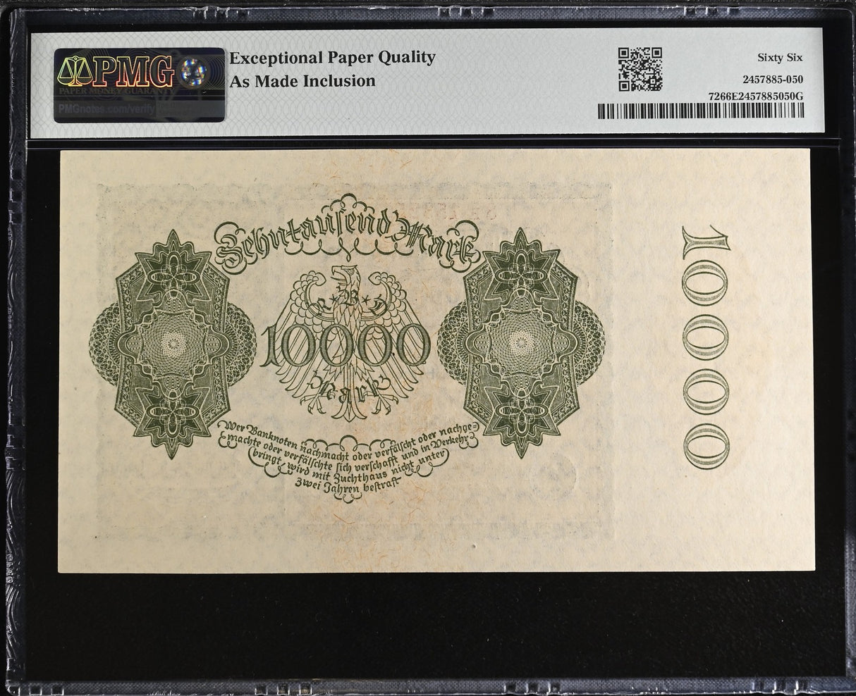 Germany 10000 Mark 1922 P 72 Gem UNC PMG 66 EPQ