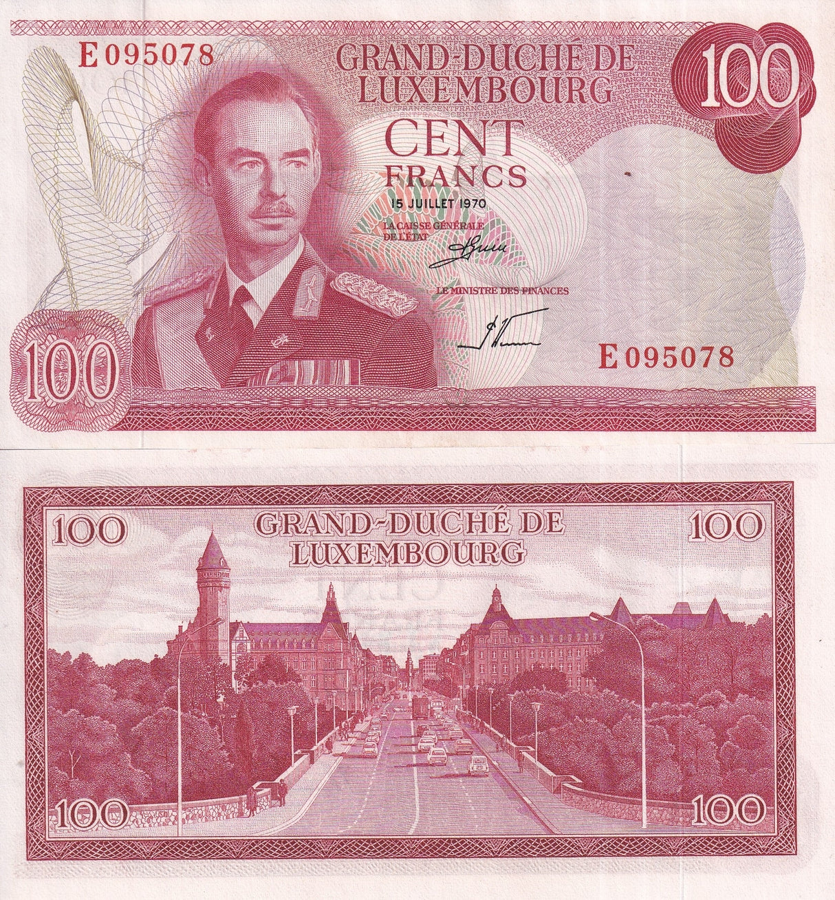 LUXEMBOURG 100 FRANCS 1970 P 56 UNC