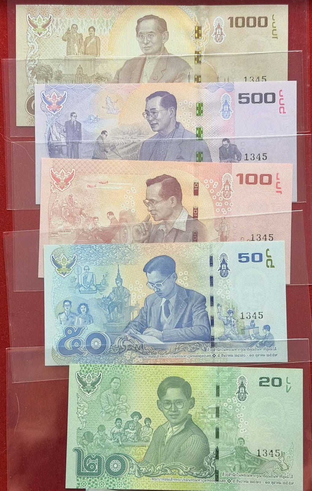 Thailand SET 5 UNC 20 50 100 500 1000 Baht 2016 P 130-134 SPECIMEN Commemorative