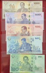 Thailand SET 5 UNC 20 50 100 500 1000 Baht 2016 P 130-134 SPECIMEN Commemorative
