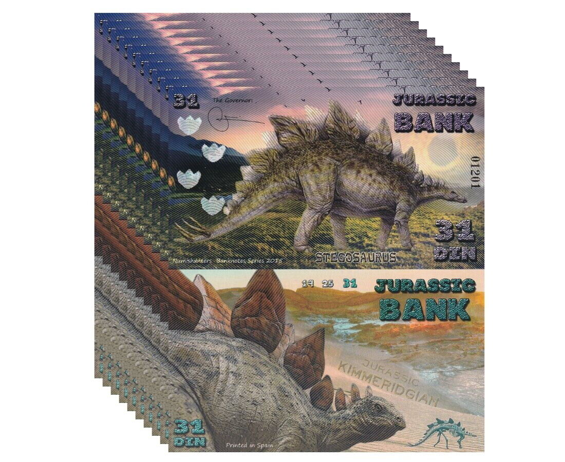 Jurassic Bank 31 Din 2015 Polymer Dinosaurs Stegosaurus LOT 10 PCS