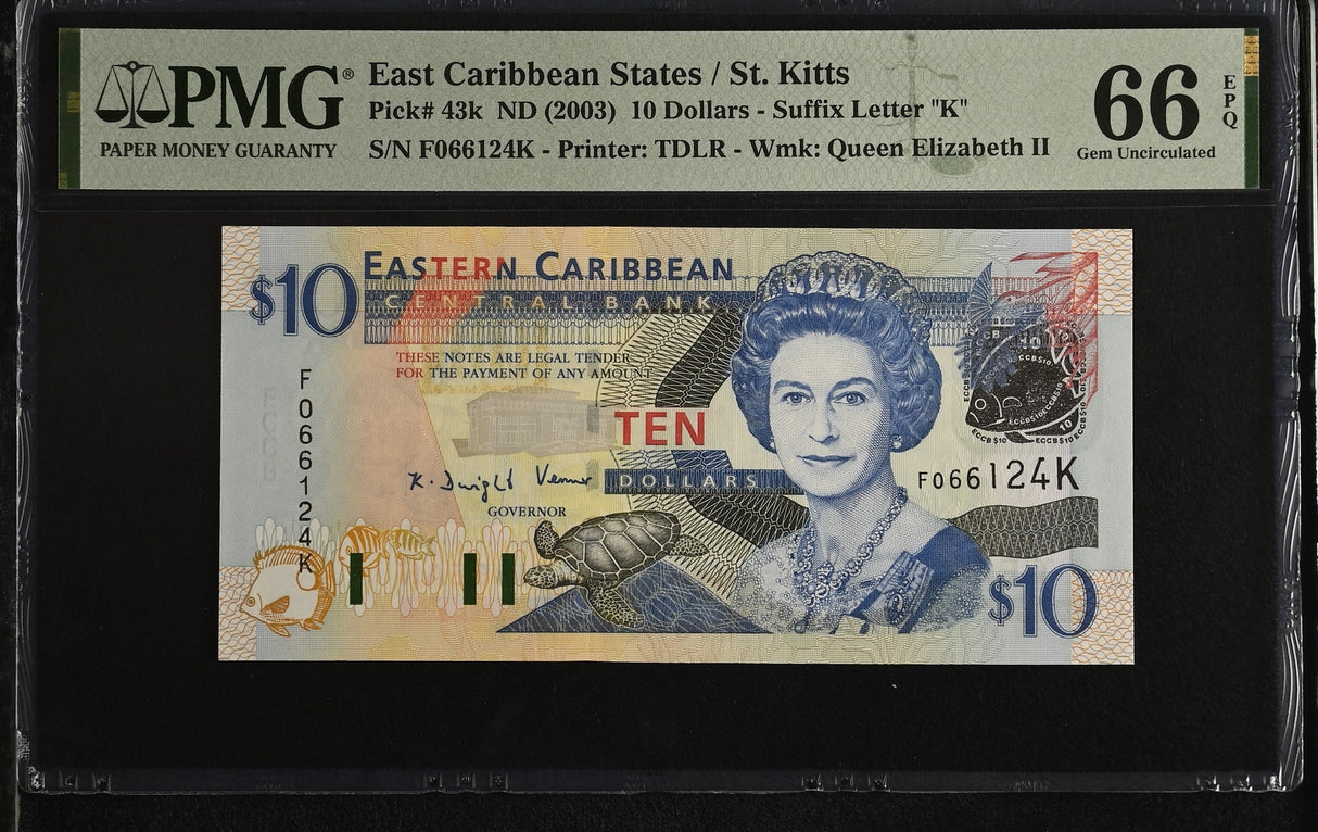 East Caribbean 10 Dollars ND 2003 P 43 k Gem UNC PMG 66 EPQ