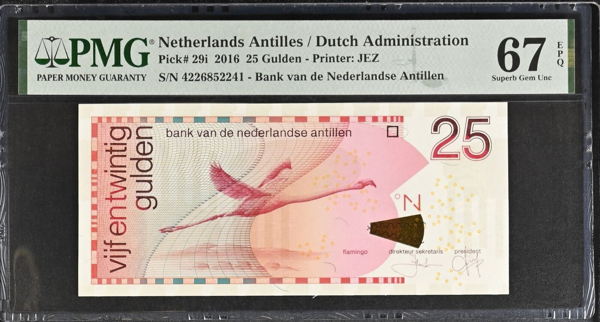 Netherlands Antilles 25 Gulden 2016 P 29 i Superb Gem UNC PMG 67 EPQ