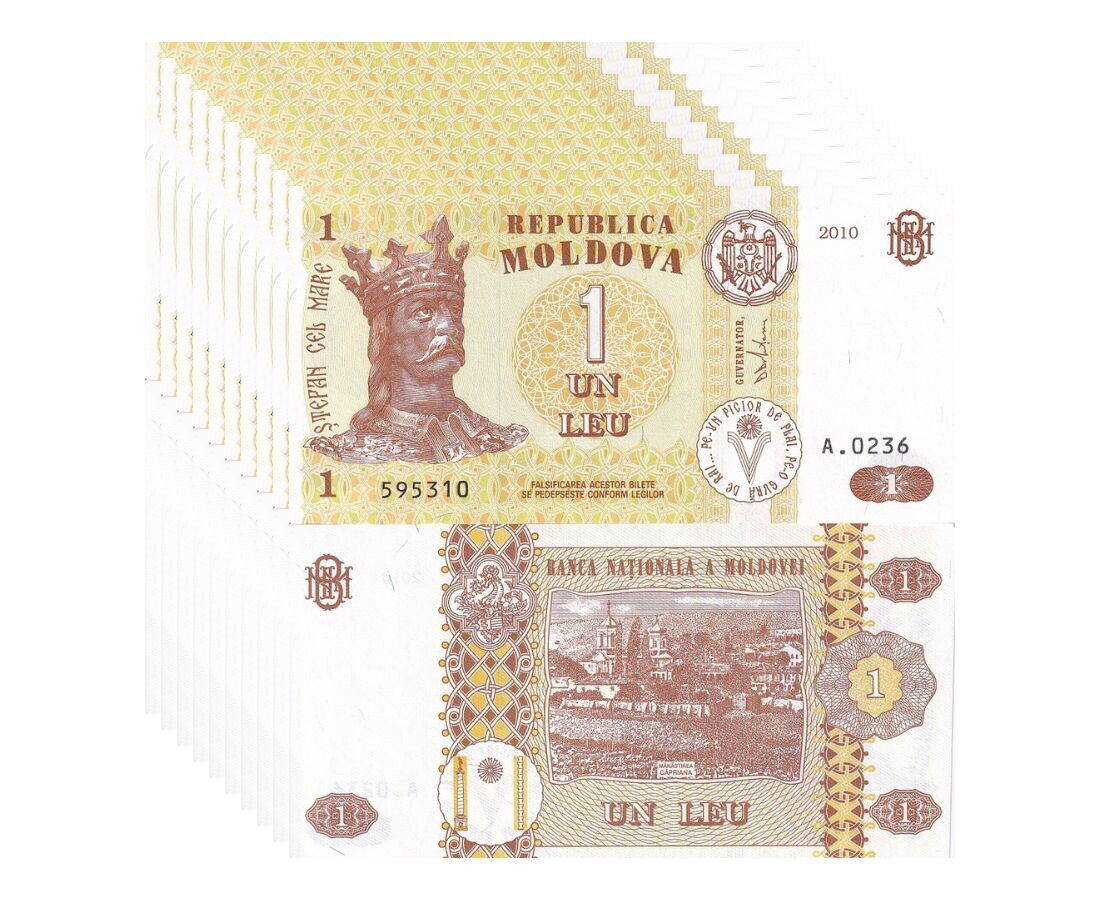 Moldova 1 Leu 2010 P 8 h UNC LOT 10 PCS