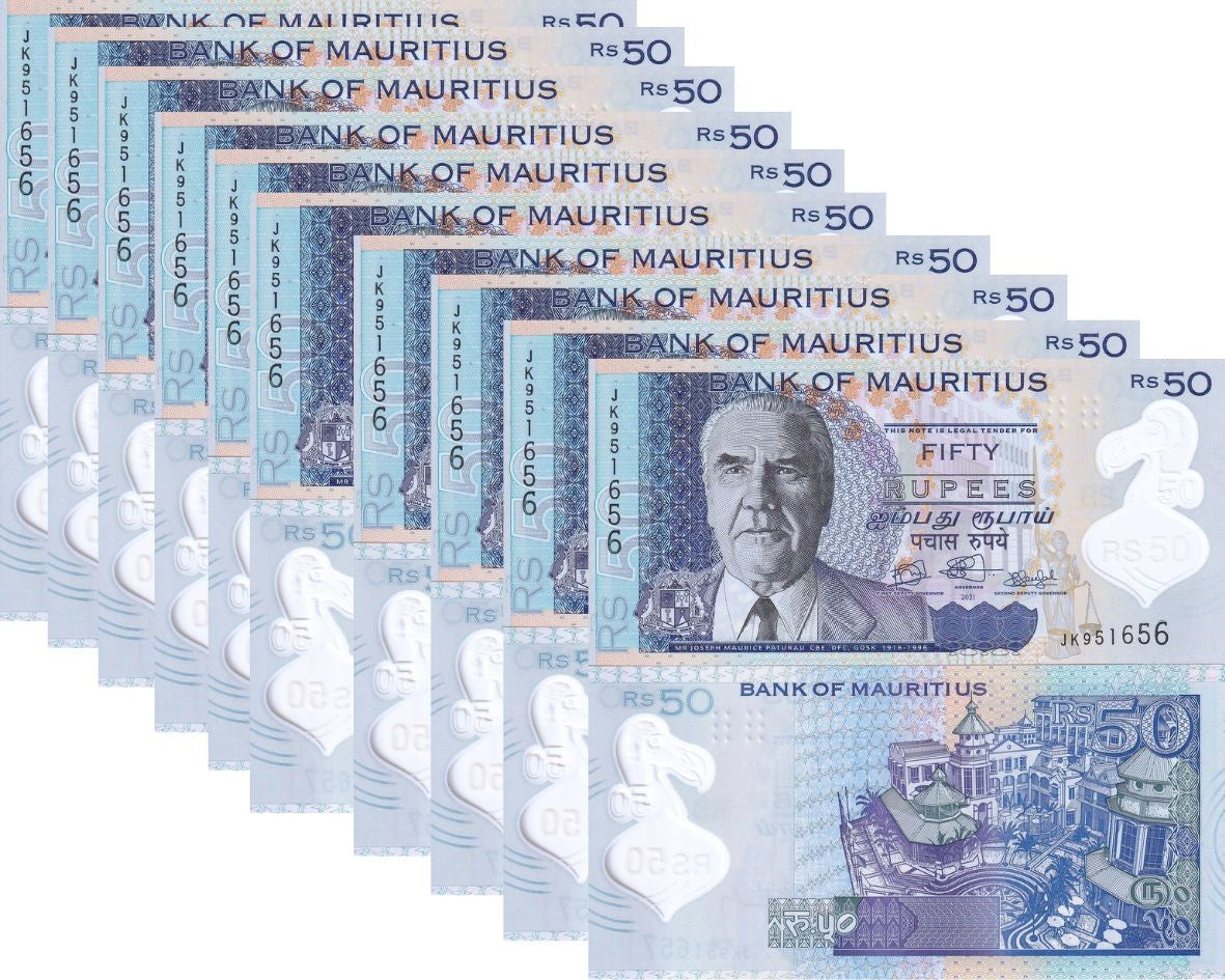 Mauritius 50 Rupees 2021 P 65 b Polymer UNC LOT 10 PCS