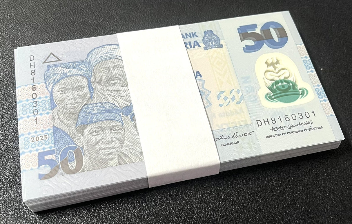 Nigeria 50 Naira 2025 P 40 Polymer UNC LOT 100 PCS 1 Bundle