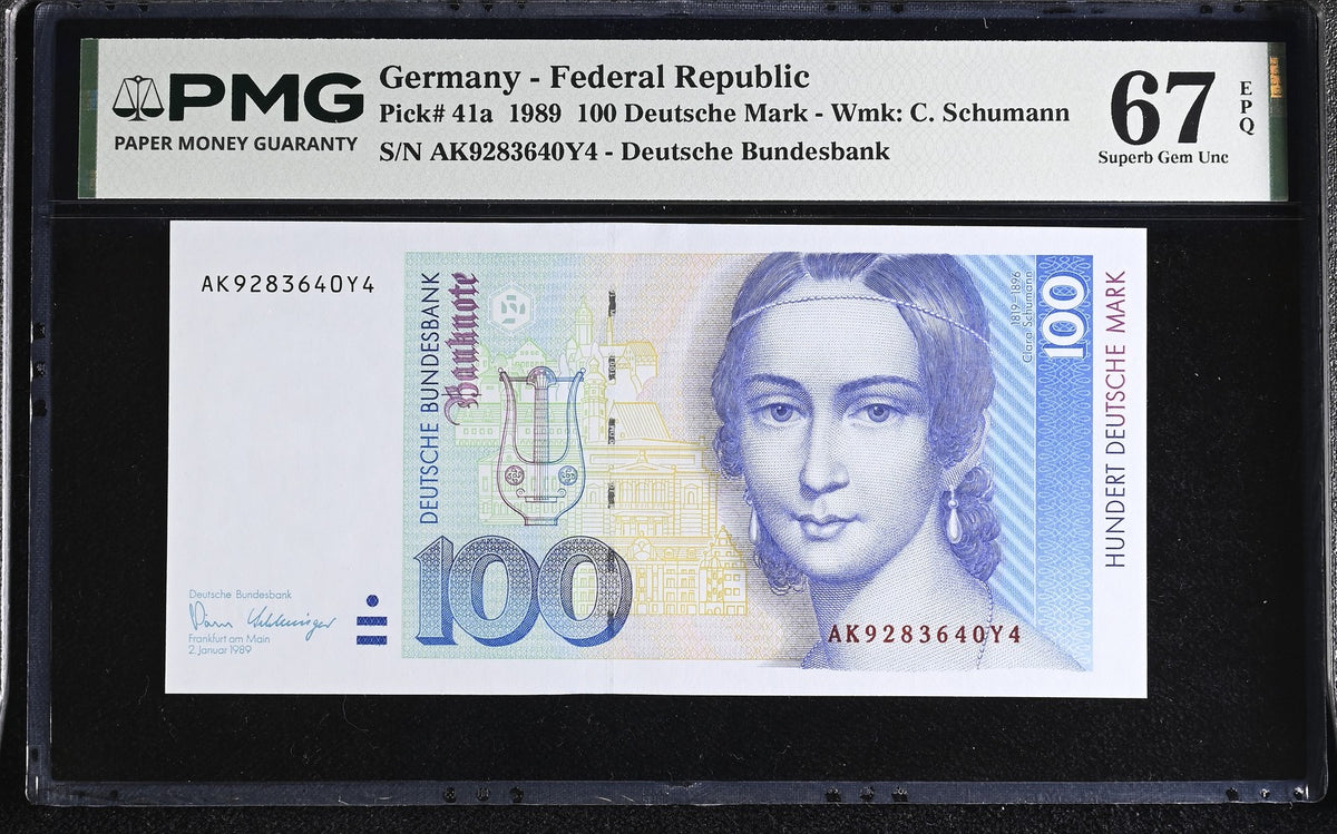 Germany 100 Mark 1989 P 41 a Superb Gem UNC PMG 67 EPQ ,  , Deutsche bundesbank