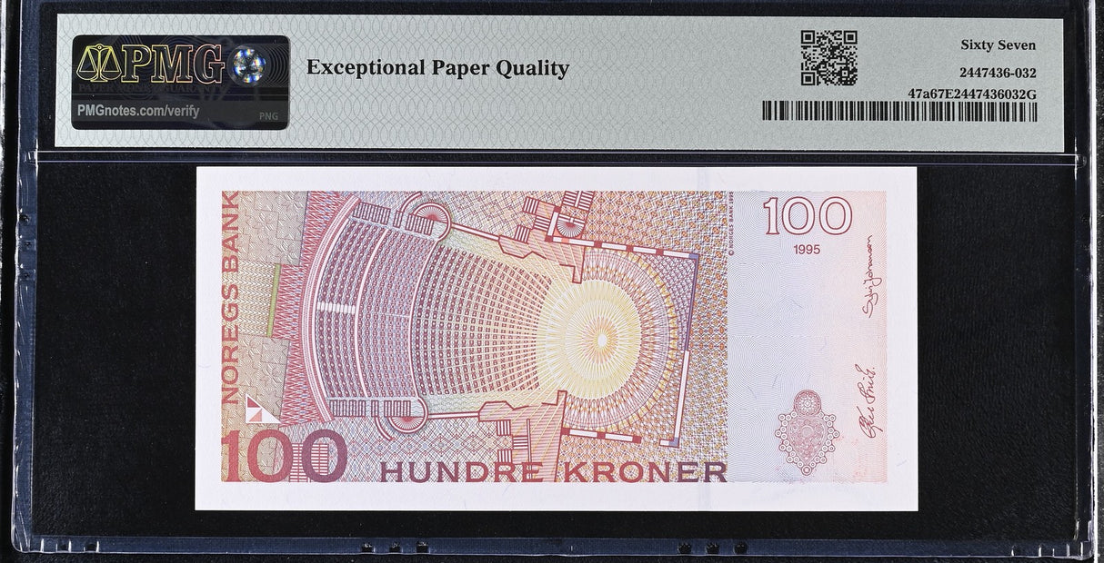Norway 100 Kroner 1995 P 47 a Superb Gem UNC PMG 67 EPQ , Norges Bank