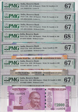 India Set 7; 10 20 50-500 2000 Rupees 2016-22 P109- 116 Superb UNC PMG 67 68 EPQ