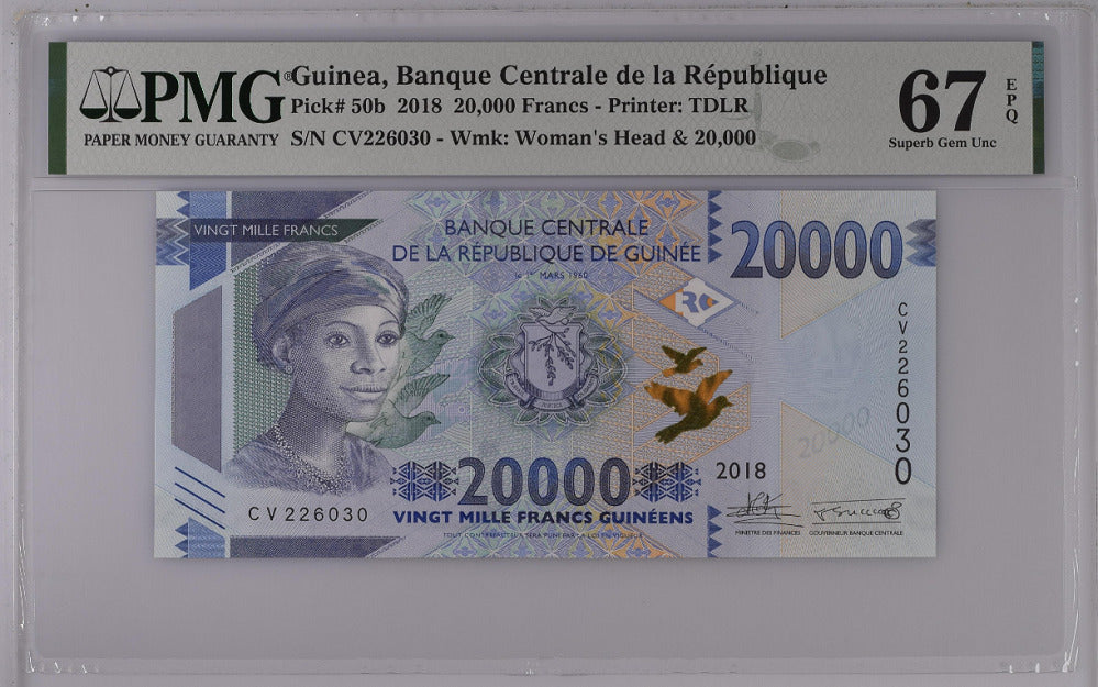 Guinea 20000 Francs 2018 P 50 b Superb Gem UNC PMG 67 EPQ