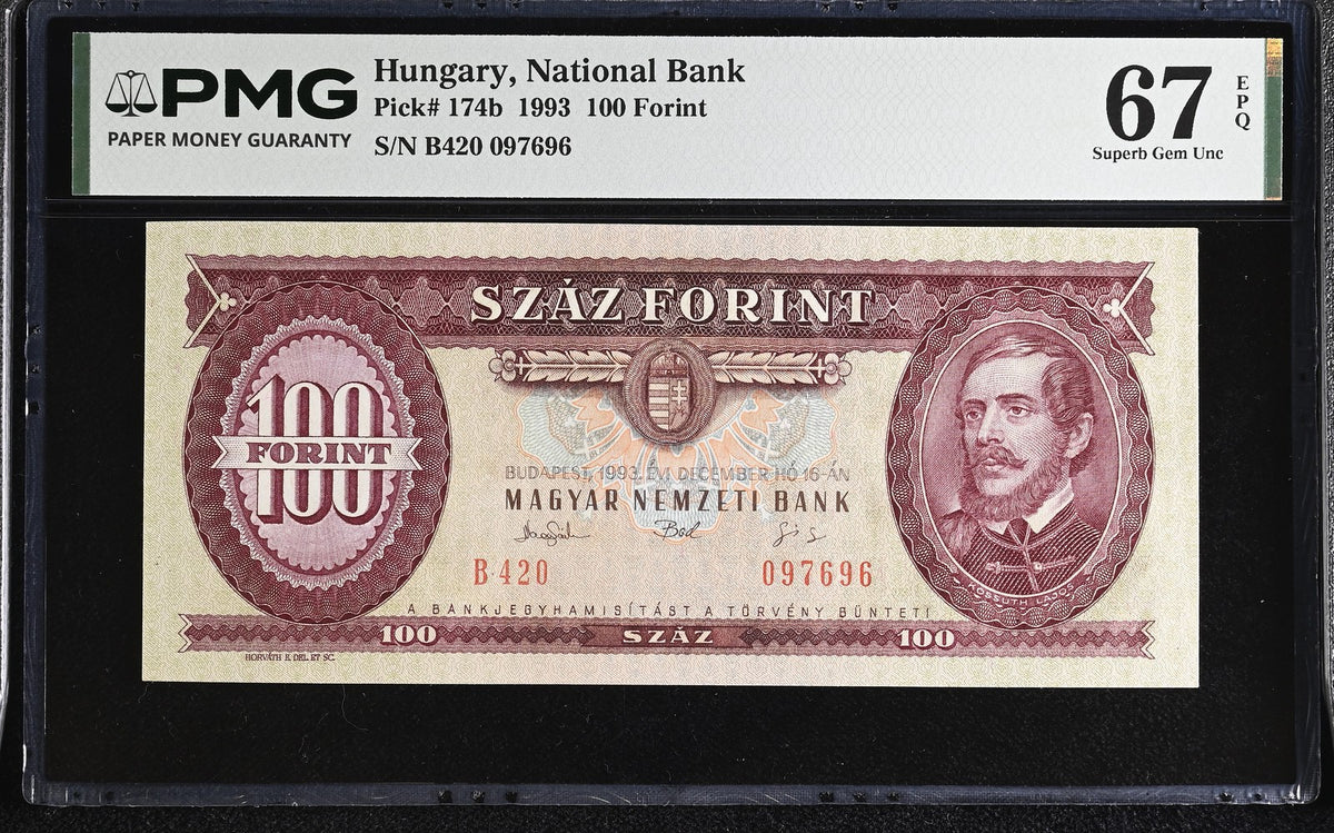 Hungary 100 Forint 1993 P 174 b Superb Gem UNC PMG 67 EPQ TOP POP