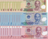 Vietnam SET 3 X Lot 10 = 30 UNC 10000 - 50000 Dong Random Year P 119-121 polymer