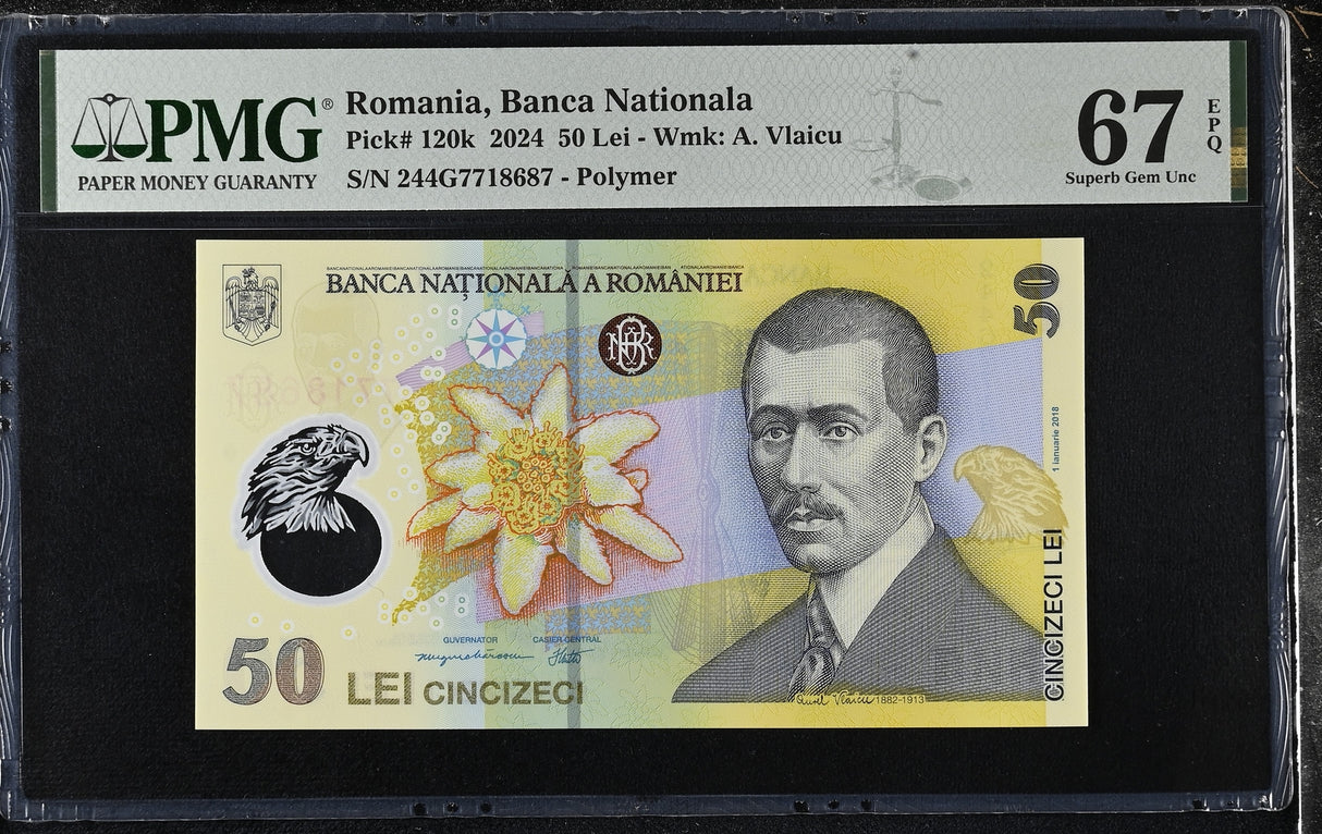 Romania 50 Lei 2024 P 120 k Polymer Superb Gem UNC PMG 67 EPQ