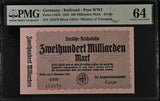 Germany Railroad 200 Milliarden Mark 1923 P S1025 Choice UNC PMG 64