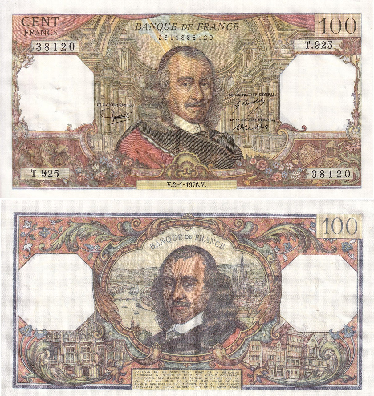 FRANCE 100 FRANCS 1976 P 147 XF W/H