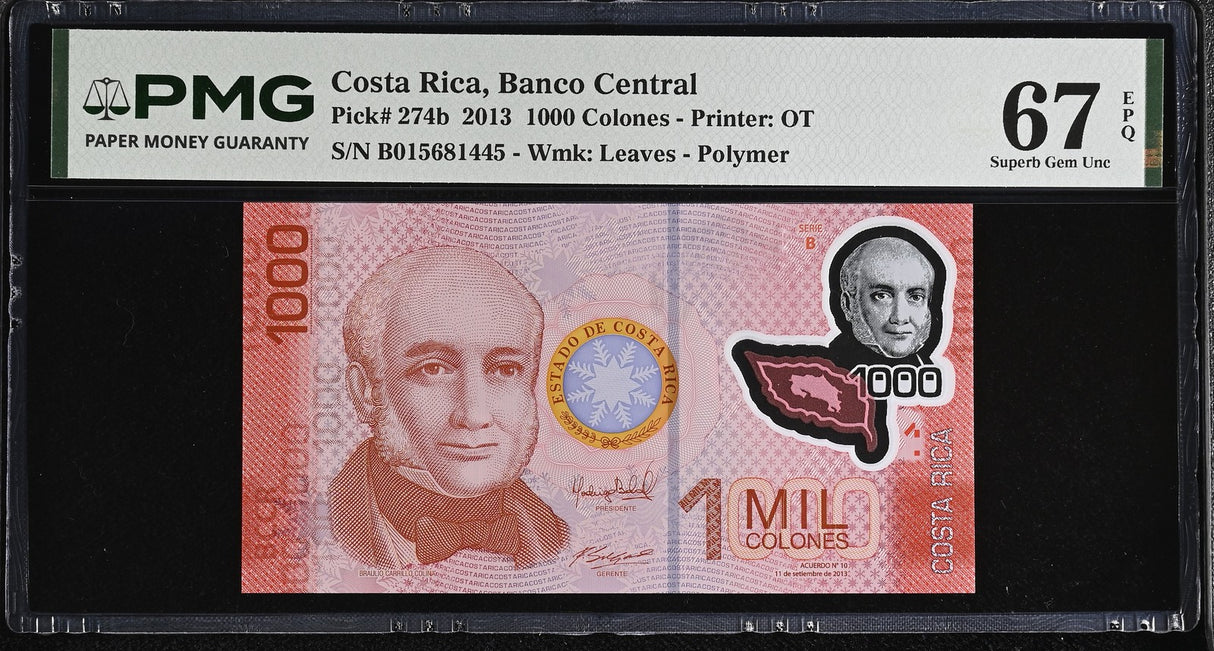 Costa rica 1000 Colones 2013 P 274 b Polymer Superb Gem UNC PMG 67 EPQ