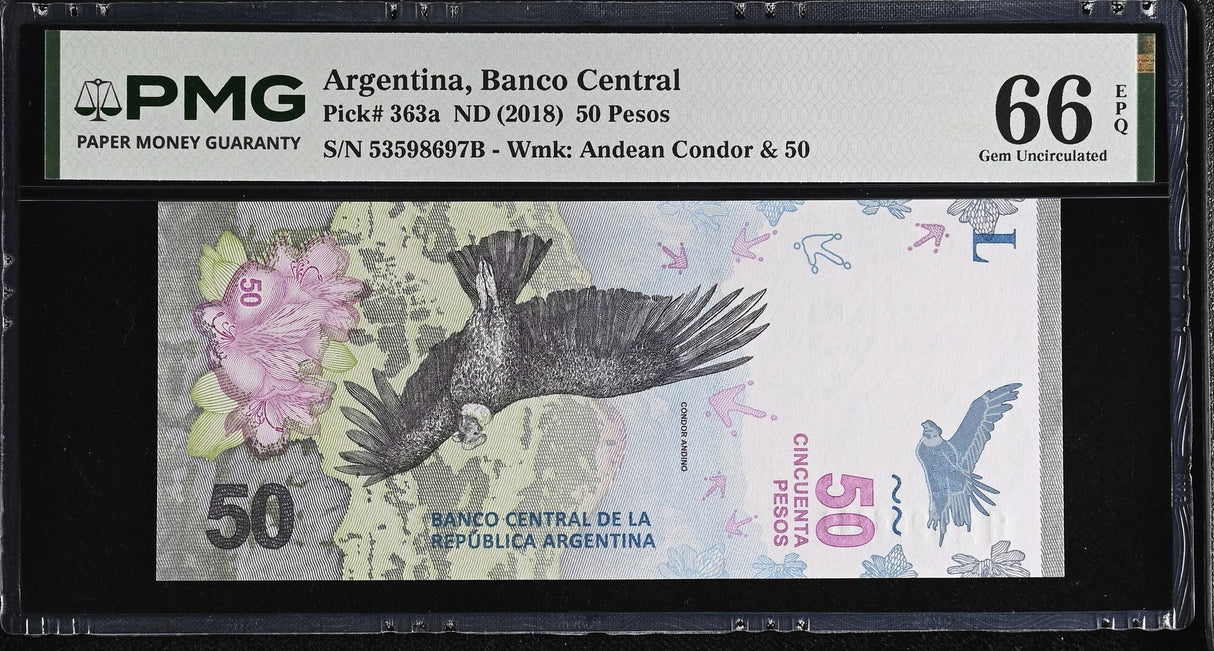 Argentina 50 Pesos ND 2018 P 363 a Gem UNC PMG 66 EPQ