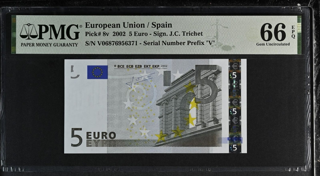 Euro 5 Euro 2002 France P 8 v Prefix Gem UNC PMG 66 EPQ