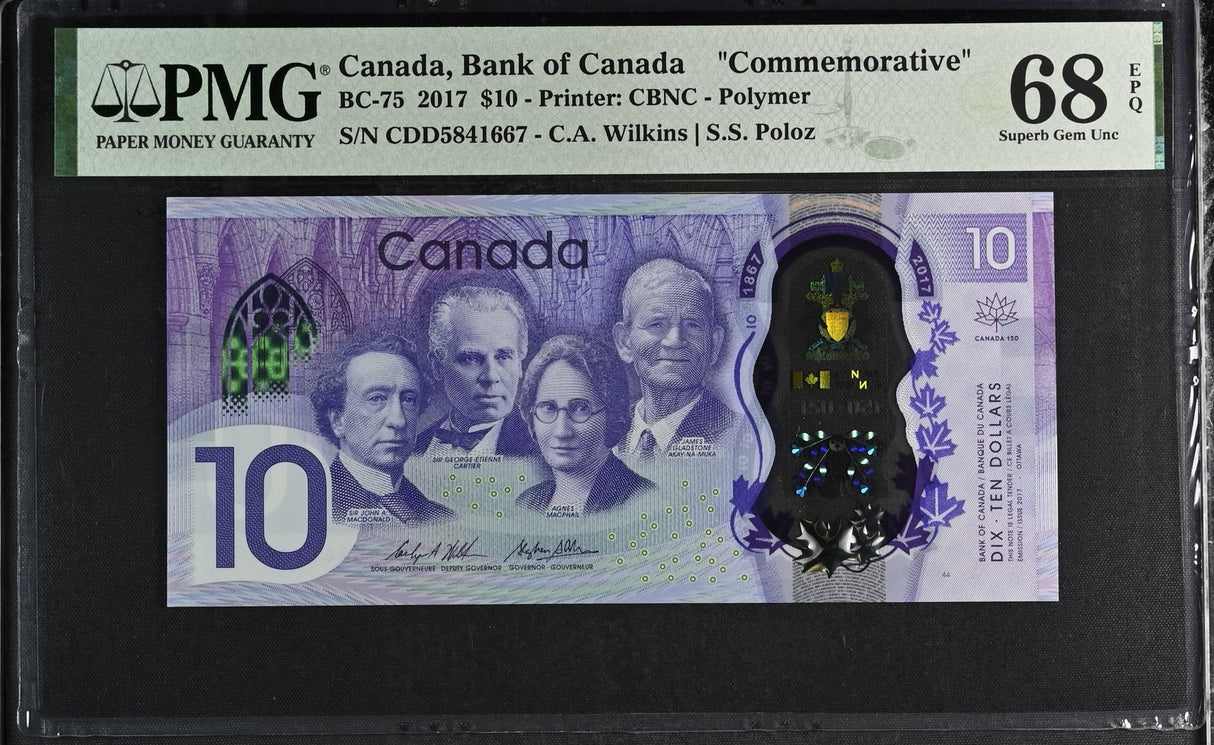 Canada 10 Dollars 2017 P 112 Wilkins Poloz Comm. Superb Gem UNC PMG 68 EPQ