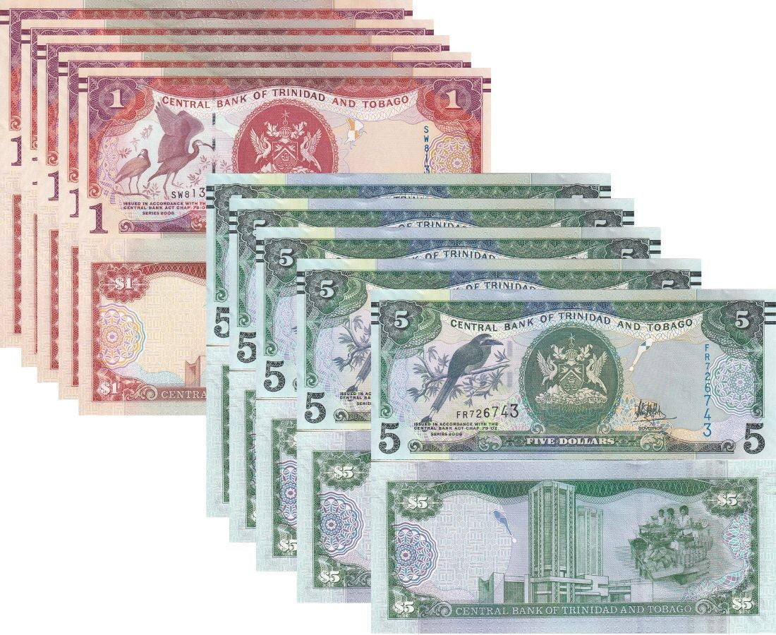 Trinidad & Tobago Set 2 x Lot 5 =10 Pcs 1 5 Dollar 2006/2017 P 46 47 UNC