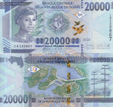 Guinea 20000 Francs 2020 P 50 c UNC ,Outline of Guinea,Kaleta hydroelectric dam