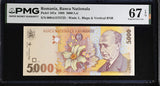 Romania 5000 Lei 1998 P 107 a Superb Gem UNC PMG 67 EPQ ,Vine leave