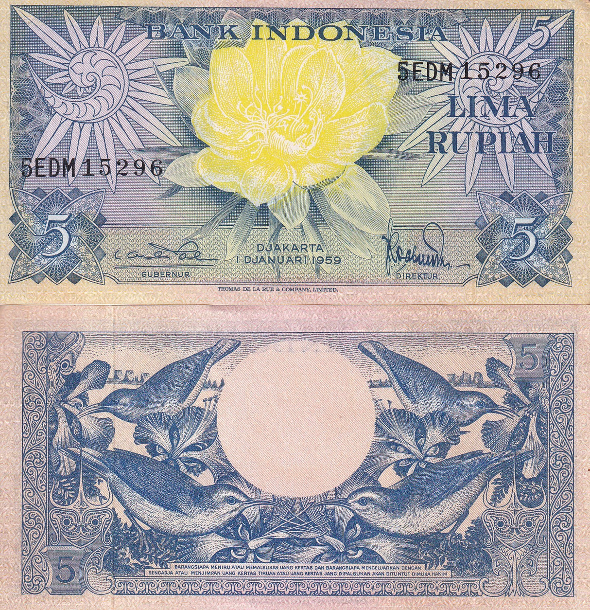 Indonesia 5 Rupiah 1959 P 65 AUnc