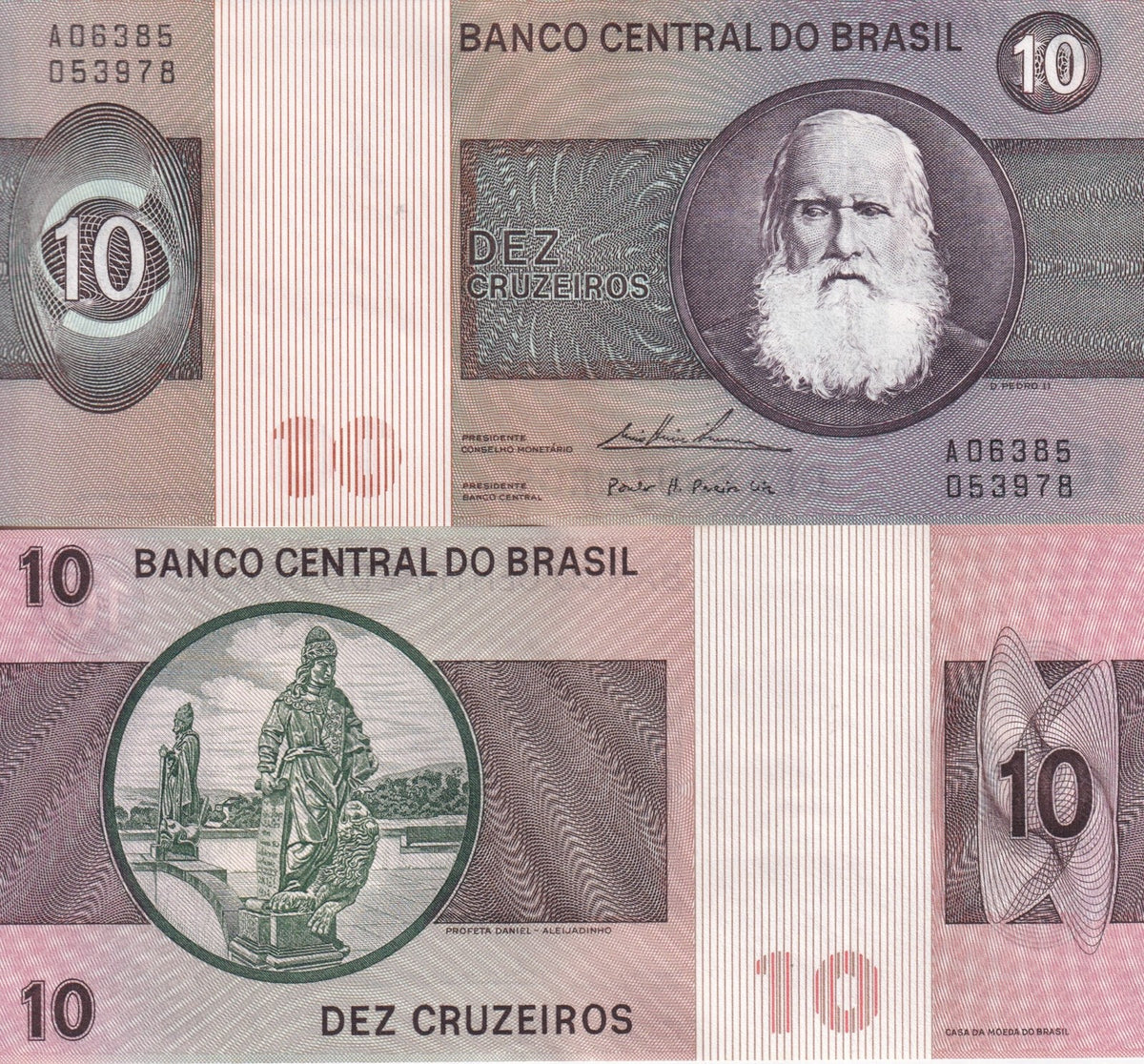 Brazil 10 Cruzeiro ND 1980 P 193 b XF ,Prophet Daniel, Aleijadinho XF