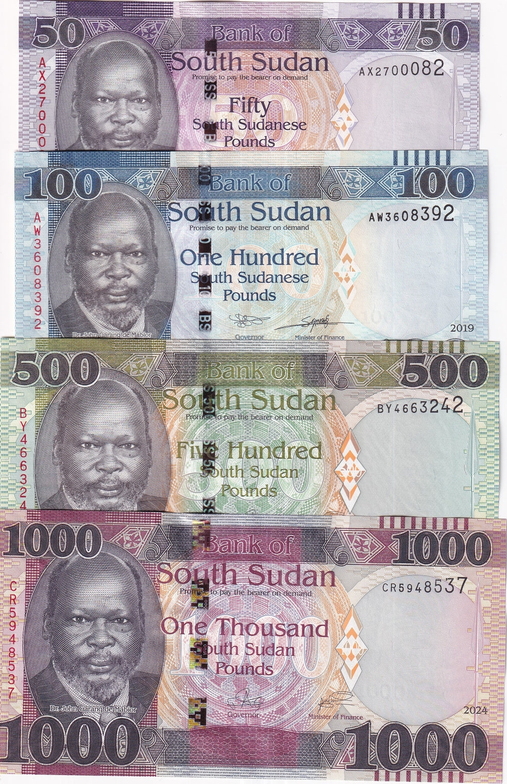 South Sudan Set 4 UNC 50 100 500 1000 Pounds 2019-2024 P 14 15 20 21 NEW
