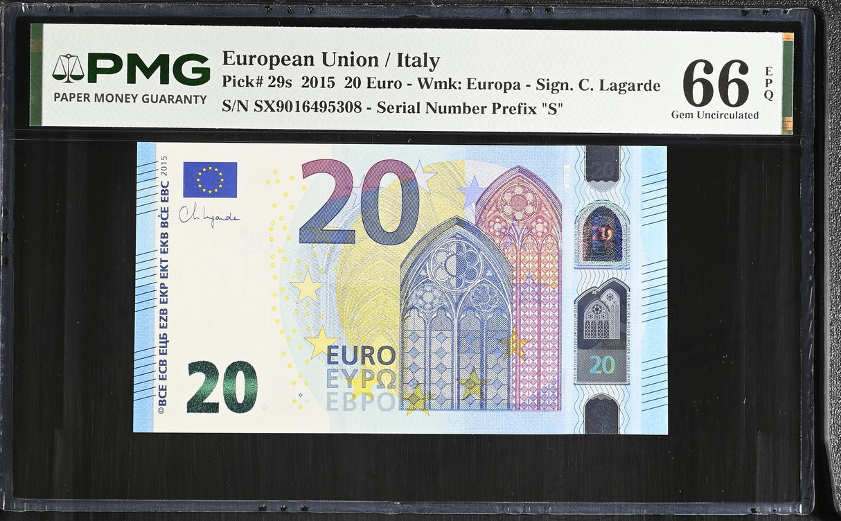 Euro 20 Euro Italy 2015 P 29 S Prefix Gem UNC PMG 66 EPQ