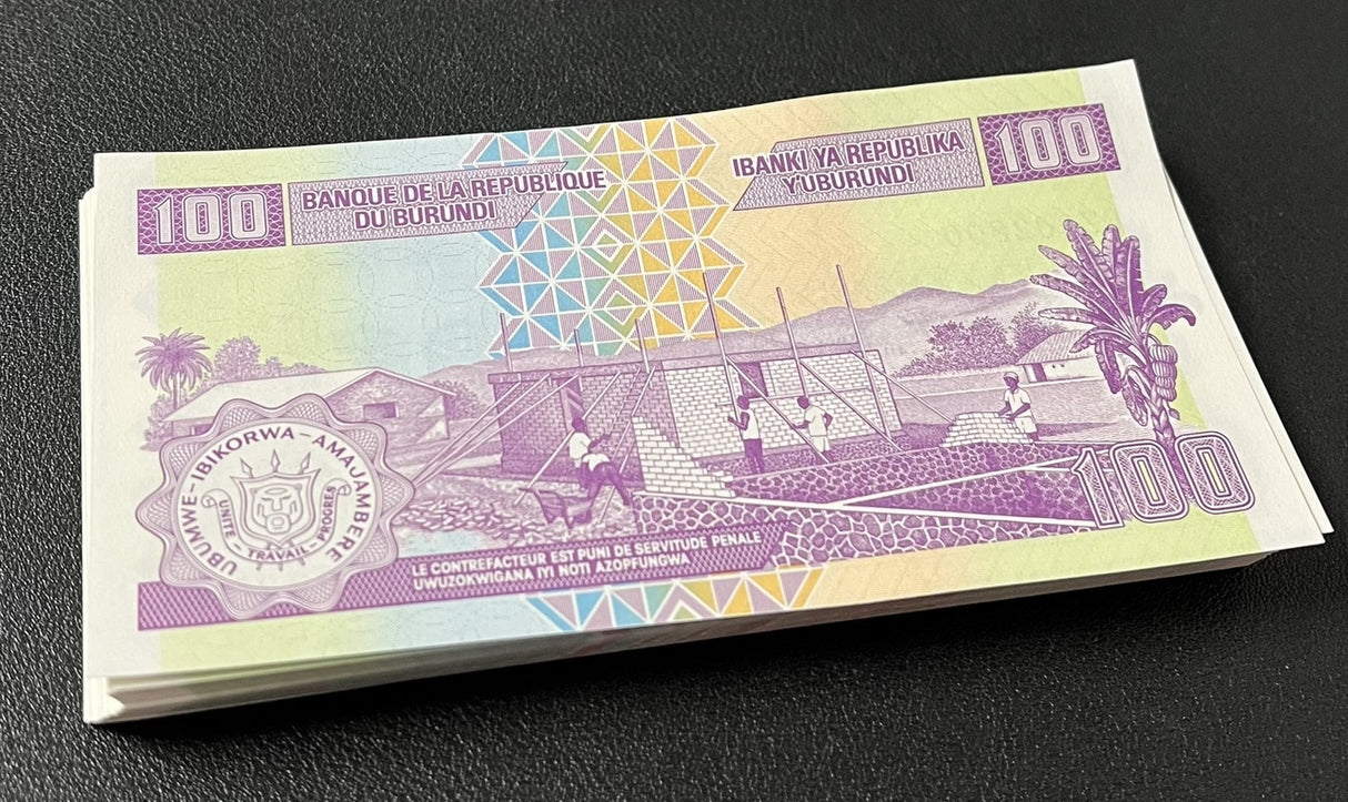 Burundi 100 Francs 2024 P 44 UNC LOT 100 PCS 1 Bundle