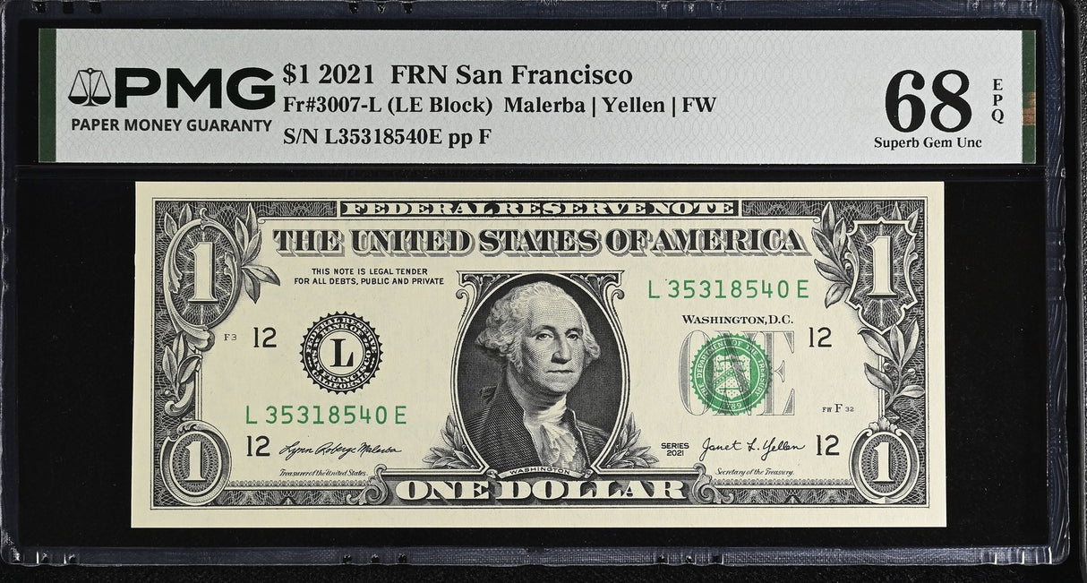 United States 1 Dollar Usa 2021 P 549 L SAN FRN Superb Gem UNC PMG 68 EPQ TOP