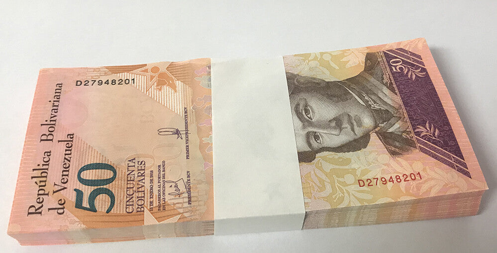 Venezuela 50 Bolivares 2018 P 105 Cunaguaro CAT UNC LOT 100 PCS 1 BUNDLE